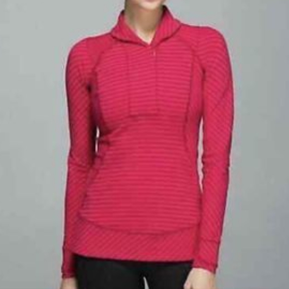 STUNNING LULULEMON Think fast PULLOVER double trouble strip boom juice cranberry - Picture 2 of 12